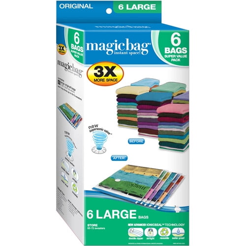 MagicBag Smart Design Instant Space Saver Storage - Flat Large - Set of 6 Bags Total