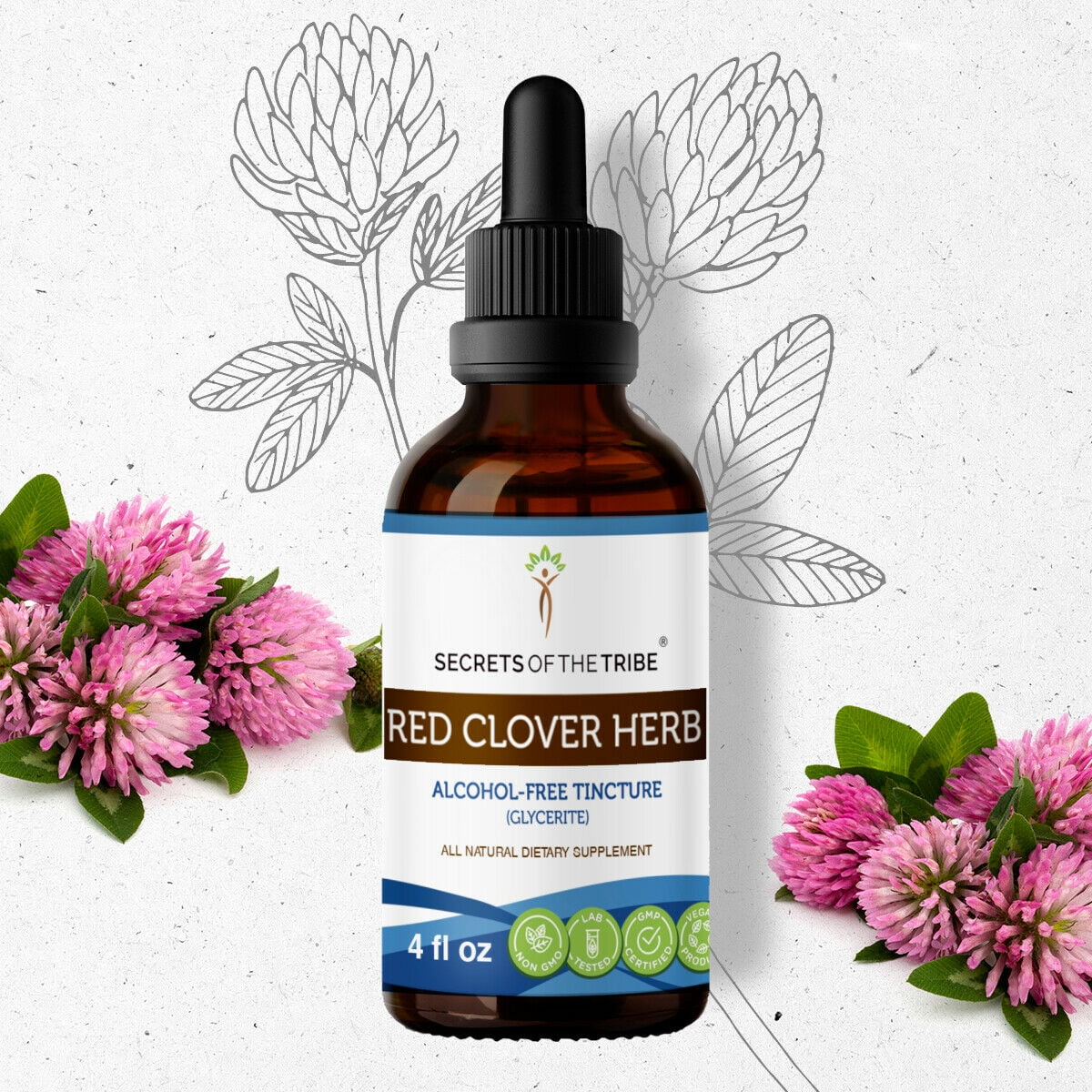 Red Clover Herb Tincture AlcoholFREE Extract, Organic Red Clover Herb