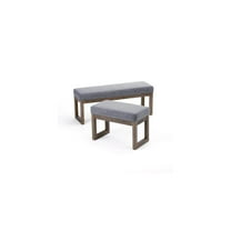 Modern Footstool Ottoman Bench - 27" Grey Linen Look - Living Room Bedroom Decor