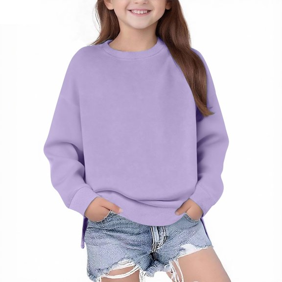 Kids' Sweatshirt Side Slit Dropped Shoulder Crewneck Long Sleeve Casual Pullover Basic Comfortable Solid Color Fall Top