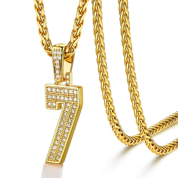 U7 Number Necklace for Men Women Personalized Gift 14K Gold Plated Bling CZ Number 7 Hip Hop Pendant