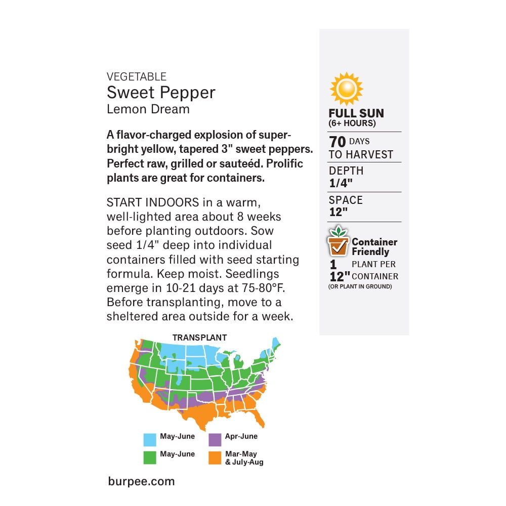 Burpee Lemon Dream Sweet Pepper Vegetable Seed, 1-Pack