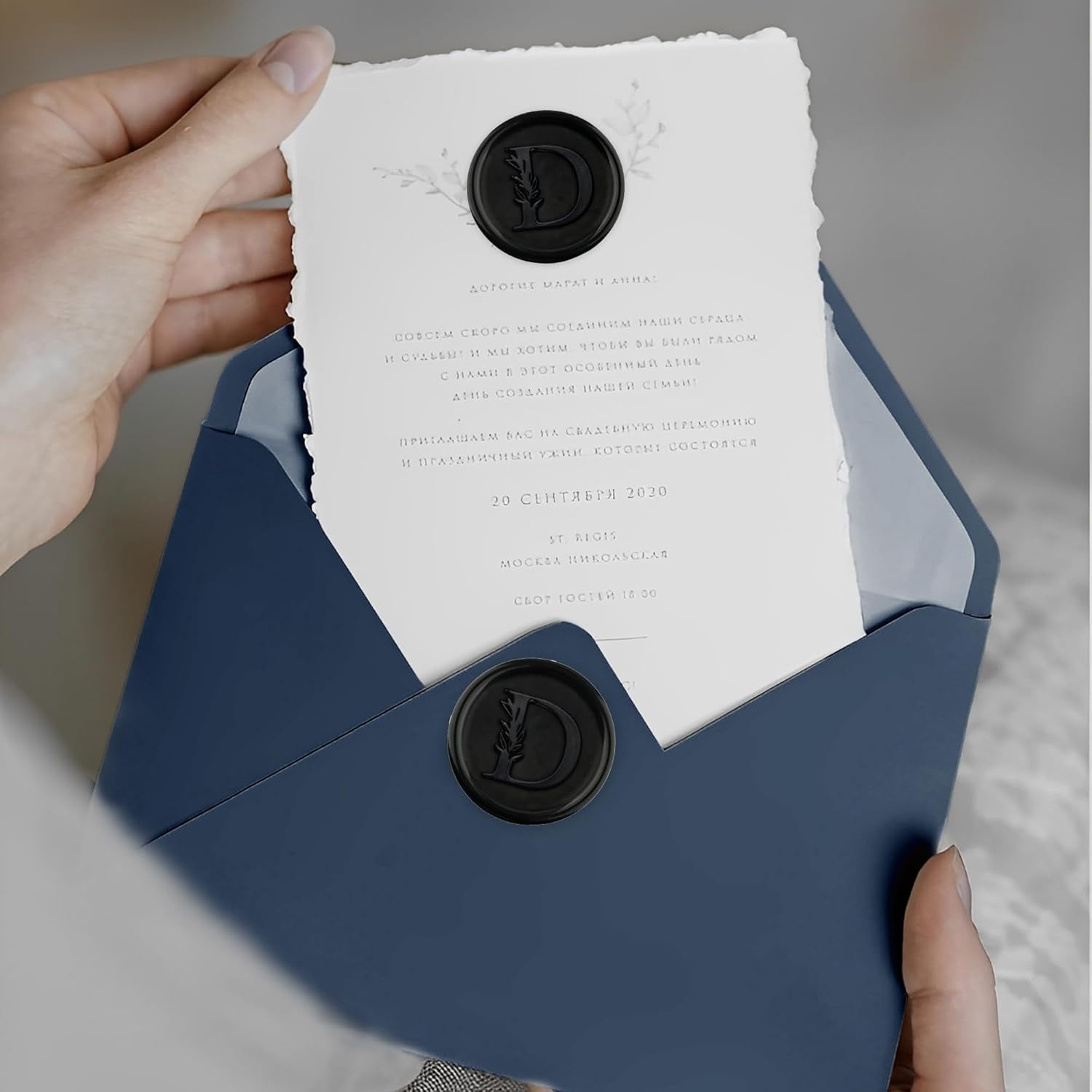 25Pcs Black Wax Seal Stickers Handmade Vintage Botanical Leaves Adhesive Letter Wax Stickers for Wedding Party Invitations, Envelope, Gift Wrap, Christmas(Initial G, Black)