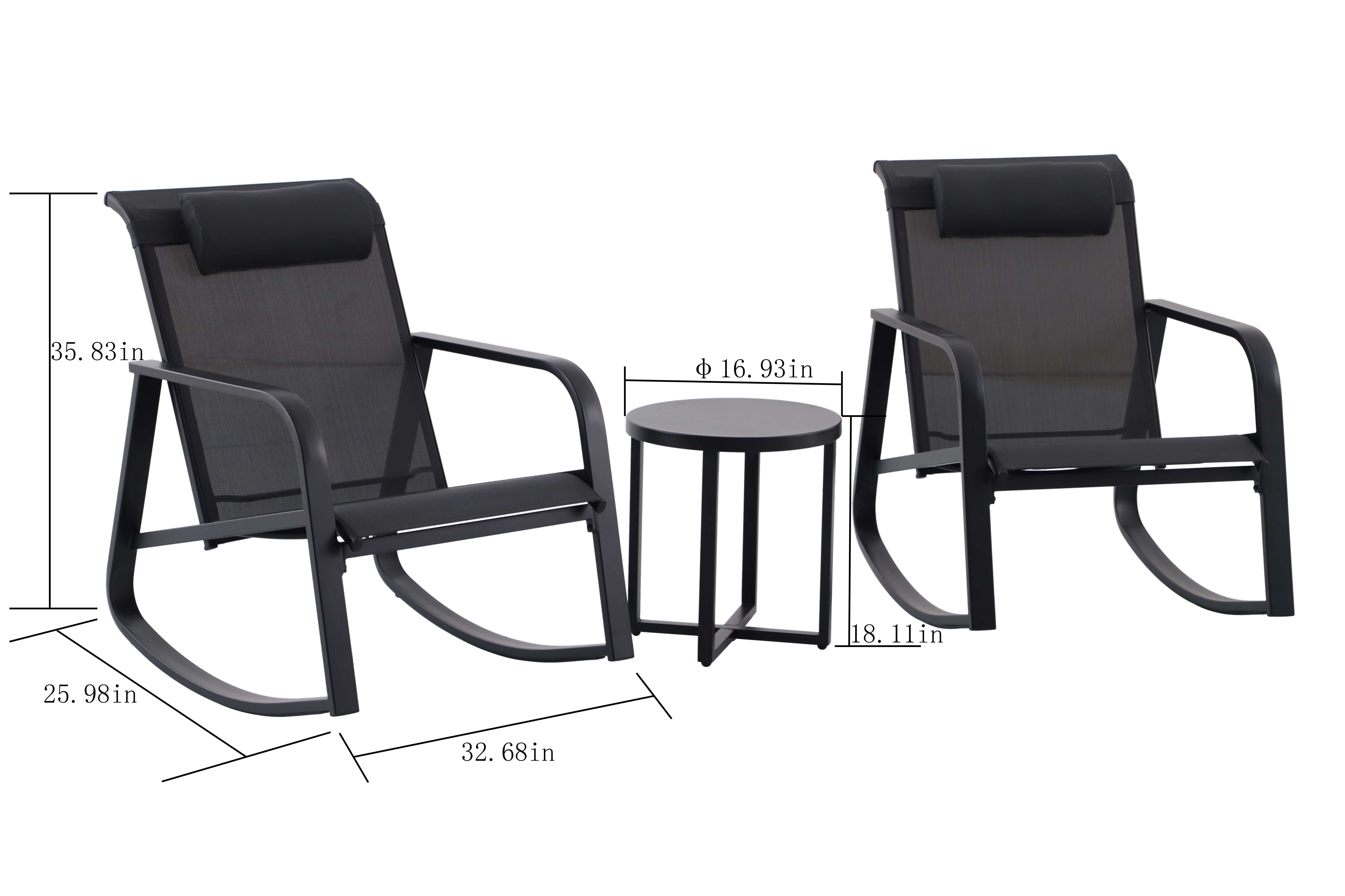 Mainstays Dashwood 3-Piece Steel Outdoor Rocker Chat Set, Black