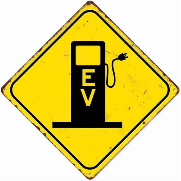 Electric Vehicle Charging Station Retro Art Tin Painting Metal Sign Wall Decoration Gift Perfect 12 X 12 Inch For Bar Club Parlor Cafe Store