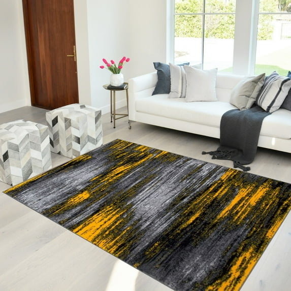 Handcraft Rugs - Yellow/Grey/Silver/Black/Abstract Contemporary Modern Design Brushed Colors Area Rug