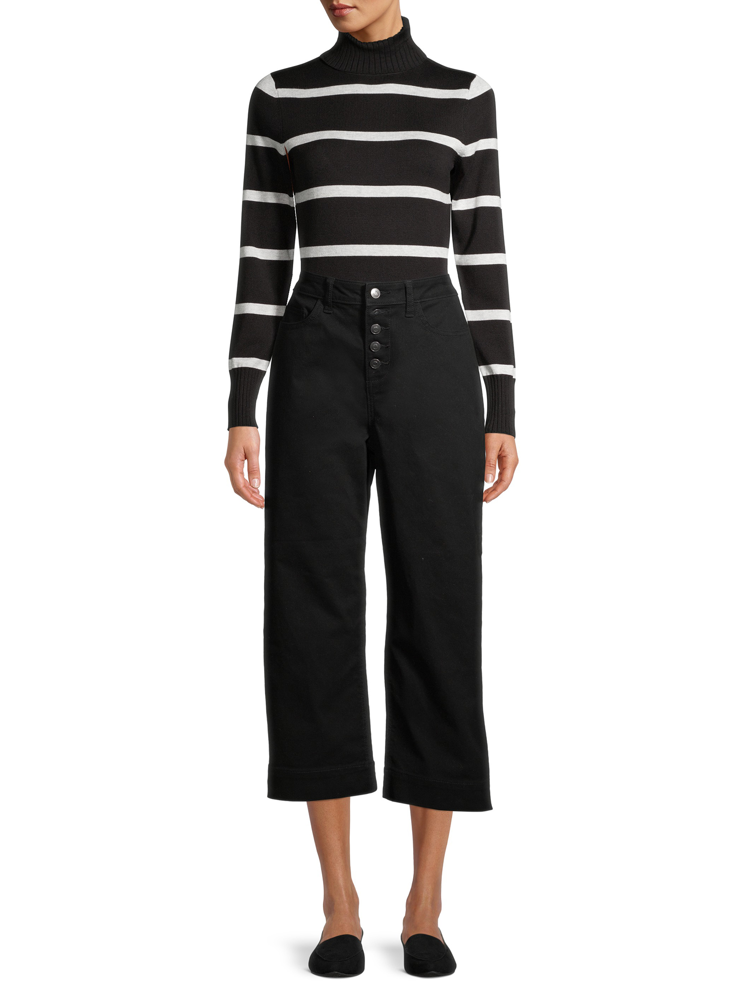 Time and Tru Women's Striped Turtleneck Sweater - image 2 of 6