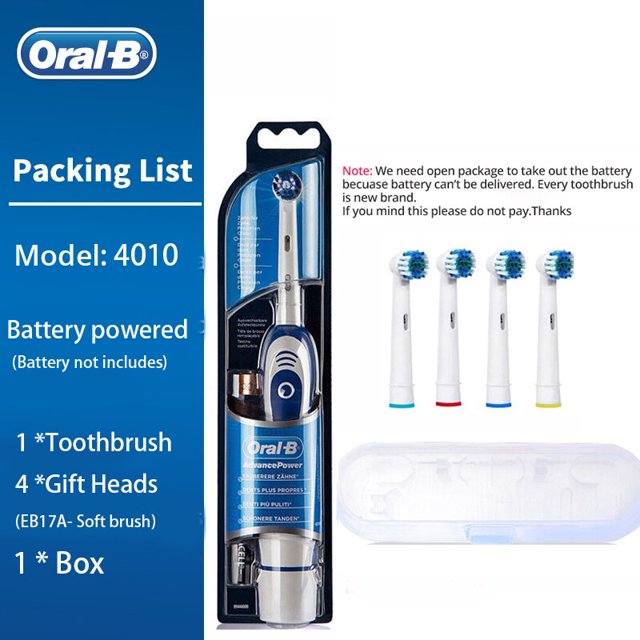 Oral B Cepillo de dientes eléctrico Rotación Limpieza de dientes Cepillo de dientes para adultos DB4010 Cepillo de dientes eléctrico con 4 cabezales de repuesto adicionales Tan Jianjun unisex