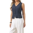 thumbnail image 4 of INSPIRE CHIC Striped Vest for Women V Neck  Button Down Sleeveless Casual Waistcoat XS Navy Blue, 4 of 5