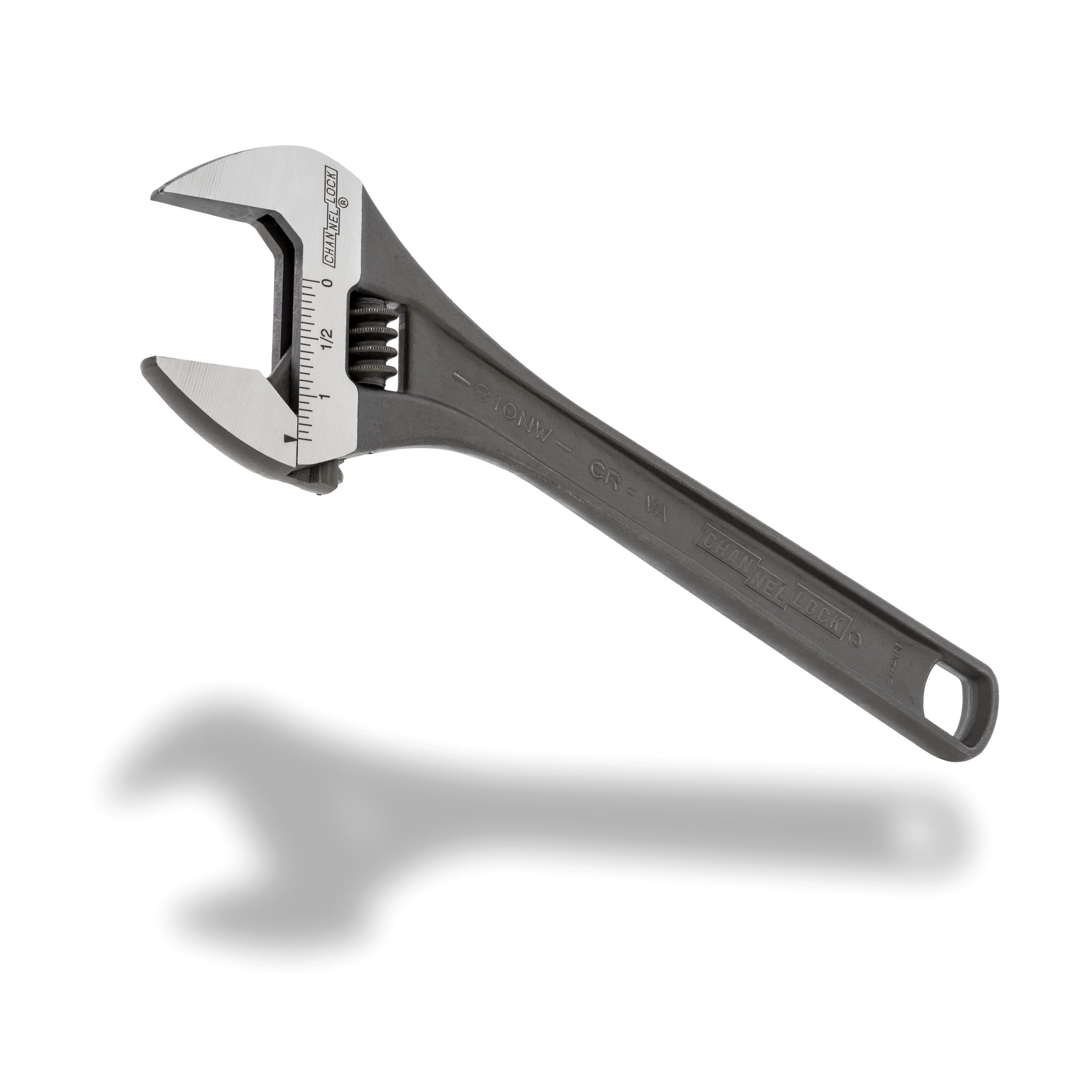 CHANNELLOCK 10-inch Adjustable Wrench, Black Phosphate/ Oxide Finish, Precise 1.38-inch Wide Mouth Jaw Capacity (810NW)