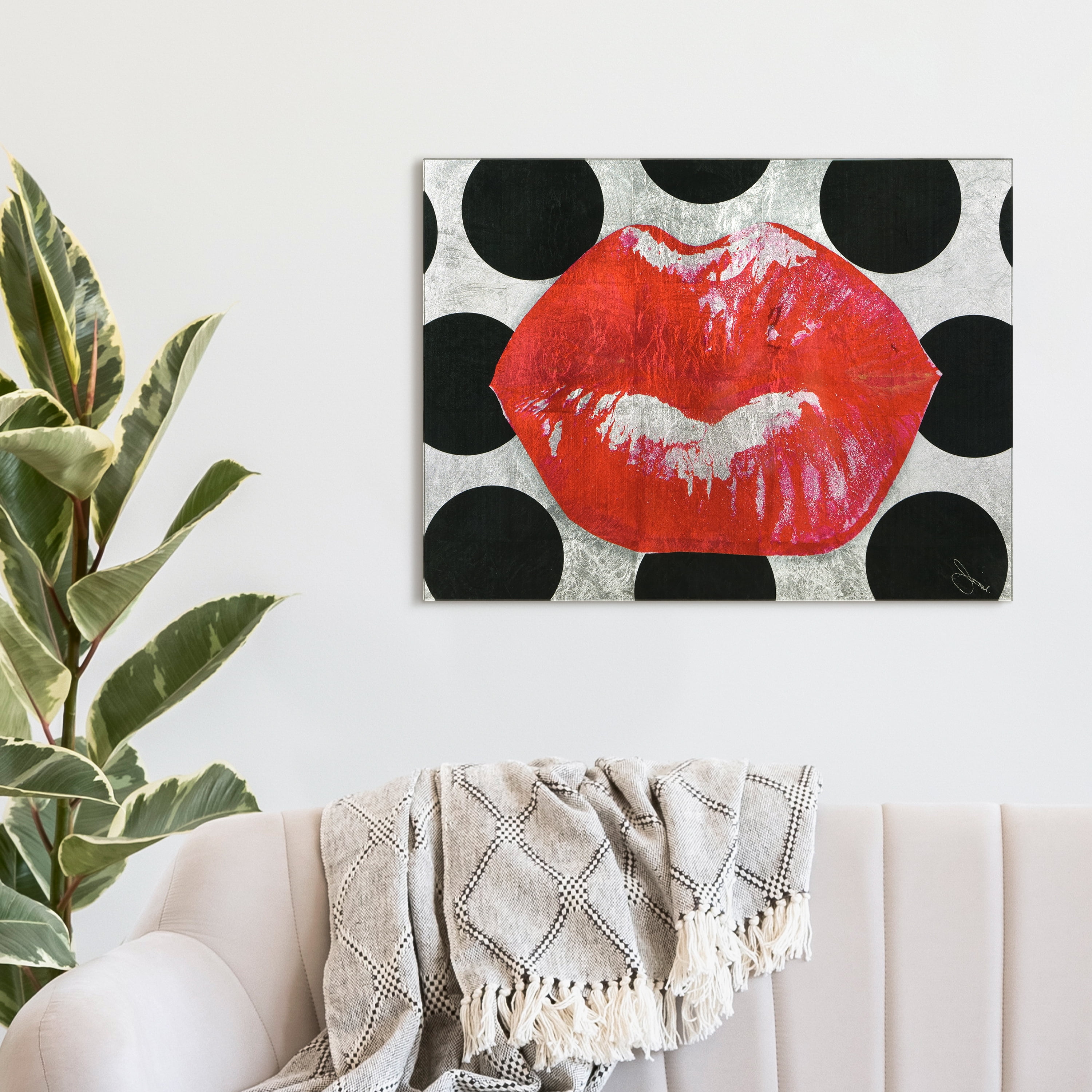 "Red Lips" Reverse Printed Tempered Glass with Silver Leaf