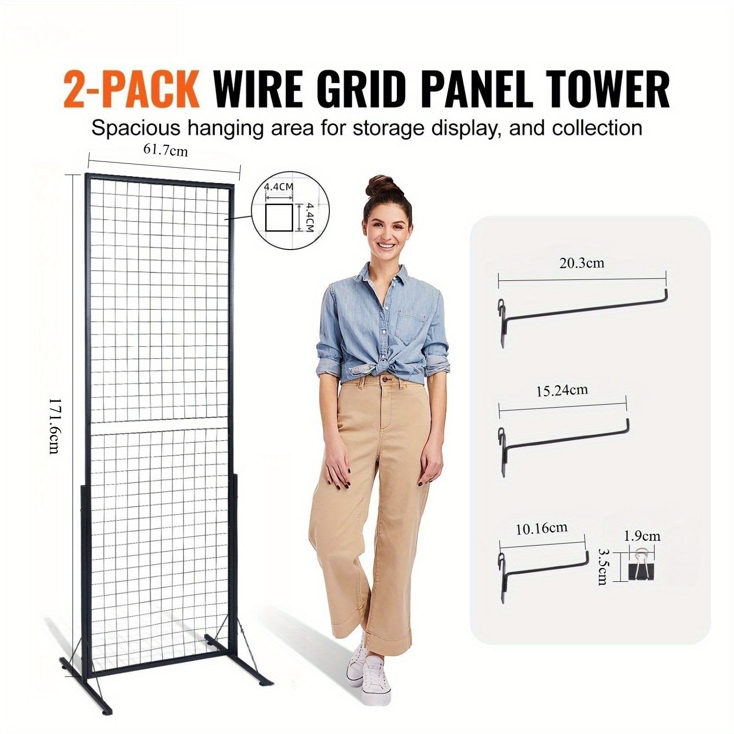 67 x 24 in Grid Wall Panels, 2 Packs Wire Gridwall Display Racks Tower with T-Base, Floorstanding Double Side Gridwall Panels, Retail Display with Extra Clips and Hooks for Art Craft Shows