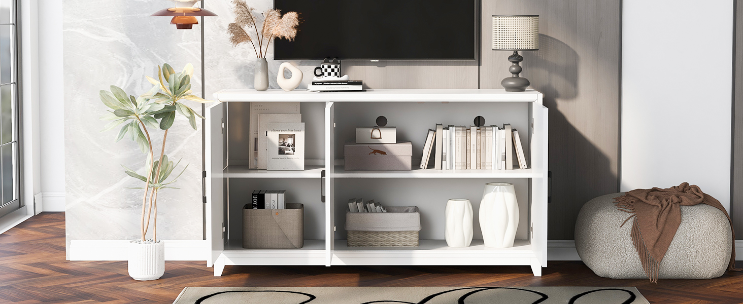 Euroco Modern TV Stand with Adjustable Shelves & Solid Wood Legs – Media Console Cabinet with Storage for Living Room or Bedroom