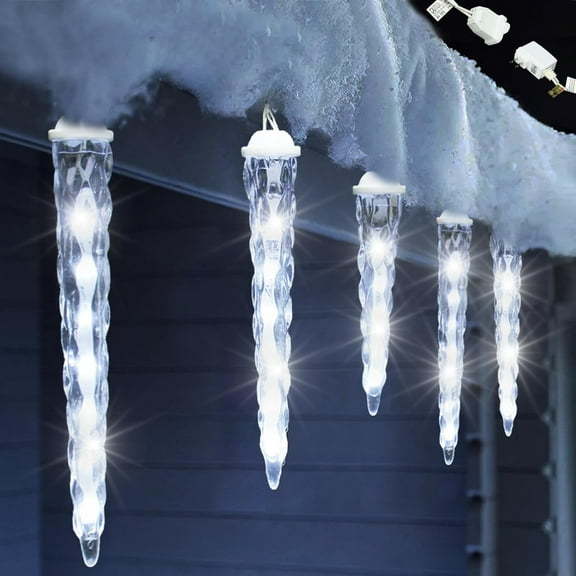 Meteor Shower Christmas Lights for Outside 61 LED 10.5 ft 10 Pieces Crystal Snow Falling Icicle Cascading Outdoor Cool White Wire connectable Waterproof Indoor for Garden Xmas Tree Wedding Decoration