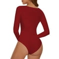 thumbnail image 3 of MANIFIQUE Women's Sexy Square Neck Bodysuit Long Sleeve Double Lined Shirt Tops, 3 of 6