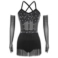 thumbnail image 2 of Moggemol Ensemble de Robe de Danse Latine à Paillettes pour Femmes, Justaucorps, Tango, Salsa, Rumba, Cocktail, Soirée, Noir TTG, 2 of 6