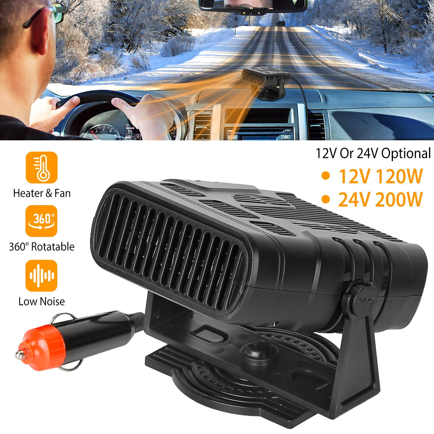 2 In 1 Car Heater Cooler Fan,12V 120W Portable Electric Cooling Heating Fan Window Demister Windshield Defroster 360° Rotatable 