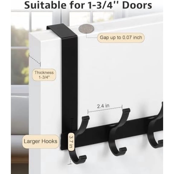 Over The Door Hooks, Door Hanger Hooks for Hanging, Over The Door Towel Racks for Bathroom, Coat Rack Door Towel Hanger Towel Hooks (1Pack, Black)
