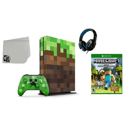 23C-00001 Xbox One S Minecraft Limited Edition 1TB Gaming Console with Minecraft BOLT AXTION Bundle Used