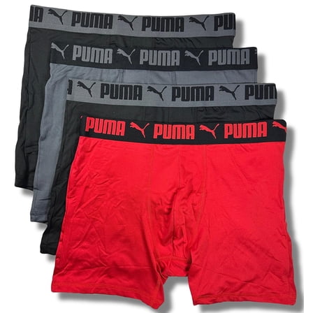 PUMA MEN'S 4 PACK - BBOX 243 RED MEDIUM GREY - BOXER BRIEF UNDERWEAR PERFORMANCE
