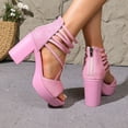 thumbnail image 3 of Modisza Platform Heels for Women Strappy Open Toe Chunky Heel Slide Sandals Ankle Straps Summer Dressy Evening Prom Shoes Pink 9.5, 3 of 6