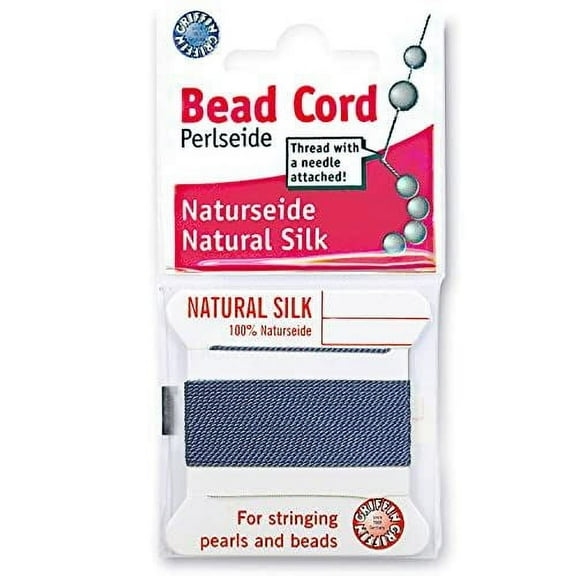 Griffin Silk Bead Cord Perlseide – Blue Color – Size 1 (0.35mm) – 2 Meters per Card – Stainless Steel Needle Attached – for Knotting Pearls, Gemstones, Crystals and Beads