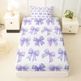 thumbnail image 3 of Manfei Purple Gingham Bow Print Twin Sheet Sets for Girls, Cute Ribbon Bows Bedding, 3pcs, 3 of 5