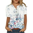 thumbnail image 2 of ICHUANYI Clearance Fashion Women Round Neck Short Sleeve Print Button Pocket Casual Tops(White, XL) ICHUANYI WER2023081109406, 2 of 4