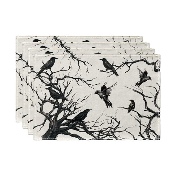 Jierger 4PCS Plaid Bat Truck Halloween Placemats Set of 4 Seasonal Table Mats for Party Kitchen Dining for Table Runner, Farmhouse Kitchen Dining Table Decoration for Indoor Party 12x18 Inch
