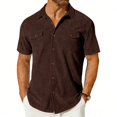 thumbnail image 2 of LTTVQM Corduroy Shirt for Men Casual Long Sleeve Button Up Collared Work Shirts Lightweight Shacket with Flap Pockets Brown 2XL, 2 of 5