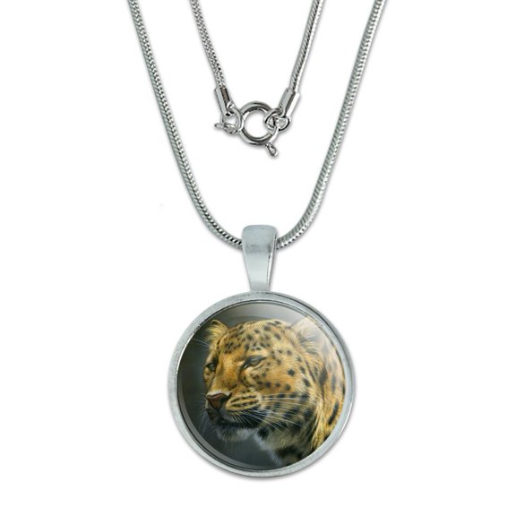 Leopard Big Cat 0.75" Pendant with Sterling Silver Plated Chain