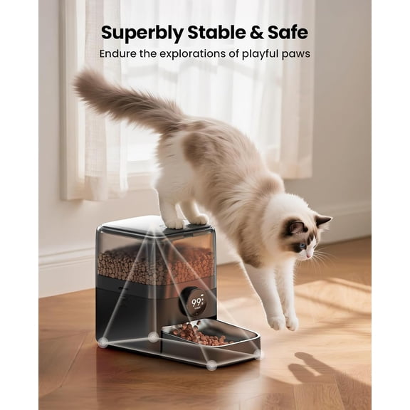 Cordless WiFi Automatic Cat Feeder – 3L/12 Cup Timed Dispenser for Large Kibble & Snacks, Rechargeable Battery, App Controlled, Convenient Indoor Pet Feeding