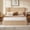 Oak+flat bedheadboard+queen, variant on Natural Oak Corrugated Wave Wood Headboard Platform Bed frame, 44" Tall Headboard Queen Size Bed Frame, Modern Minimalist, Easy Assembly, No Box Spring Required