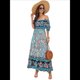 thumbnail image 2 of Vestido Informal, Fluido, con Estampado Floral Bohemio, Hombros Descubiertos, para Mujer (Verano 2025) Azul XL, 2 of 9