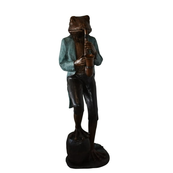 Nifao Frog Playing Saxophone Gracefully Bronze Statue – Garden Outdoor Decor Sculpture, 22"L x 20"W x 65"H
