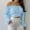 Blue, variant on Women'S Chiffon Shirt Cute Off Shoulder Long Sleeve Self Tie Knot Crop Top Blouse White XL