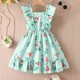 thumbnail image 4 of Vestido infantil Zhongda sin mangas con cuello redondo y mangas acampanadas hasta la rodilla, hombros descubiertos, color menta, dulce y fresco, con falda larga para niña., 4 of 7