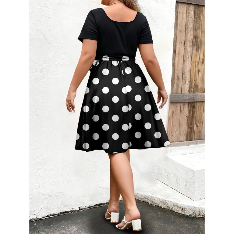 Abcomgle Womens Plus Size Dress Casual Empire Waist Straped Cocktail Dresses  Pleated Polka Dot A Line Dresses Short Sleeve Square Neck Modest Wedding  Guest Dress,2XL - Walmart.com