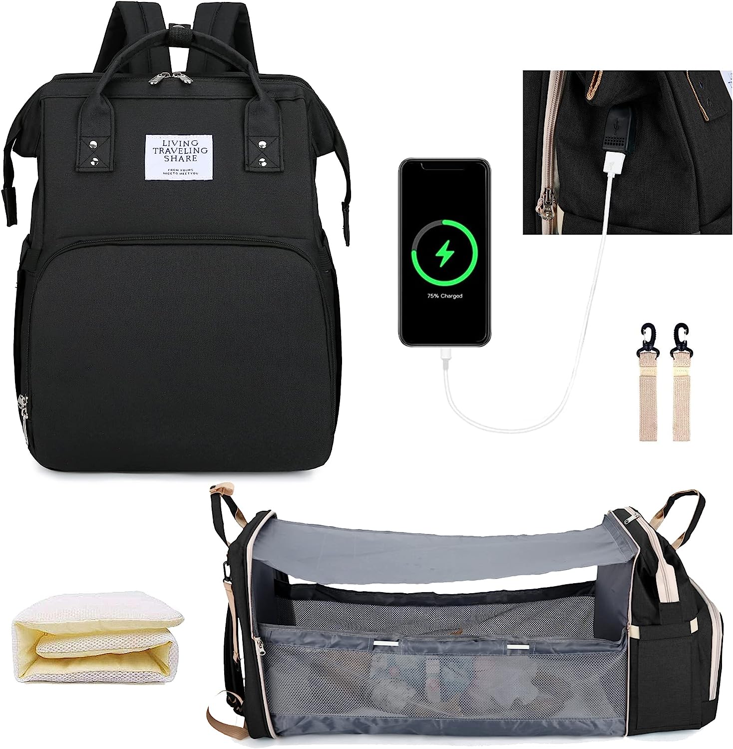 Yabanana Diaper Bag Backpack, Portable Baby Bag with Changing Station