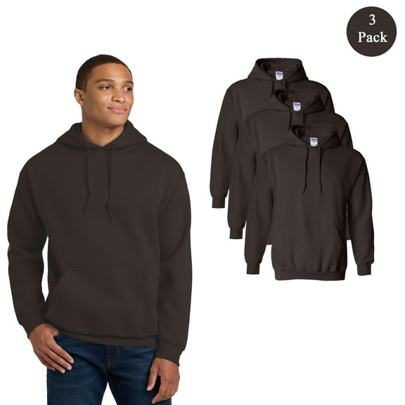 Gildan Heavy Blend Men's Hooded Sweatshirt, 3-Pack, Long Sleeve Pullover Hoodie, Dark Chocolate, S