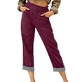 thumbnail image 3 of POIUYTR Women's Summer Cotton Capri Pants Casual Flat Button Zipper Cropped Patns Work Straight Leg Trousers, 3 of 6