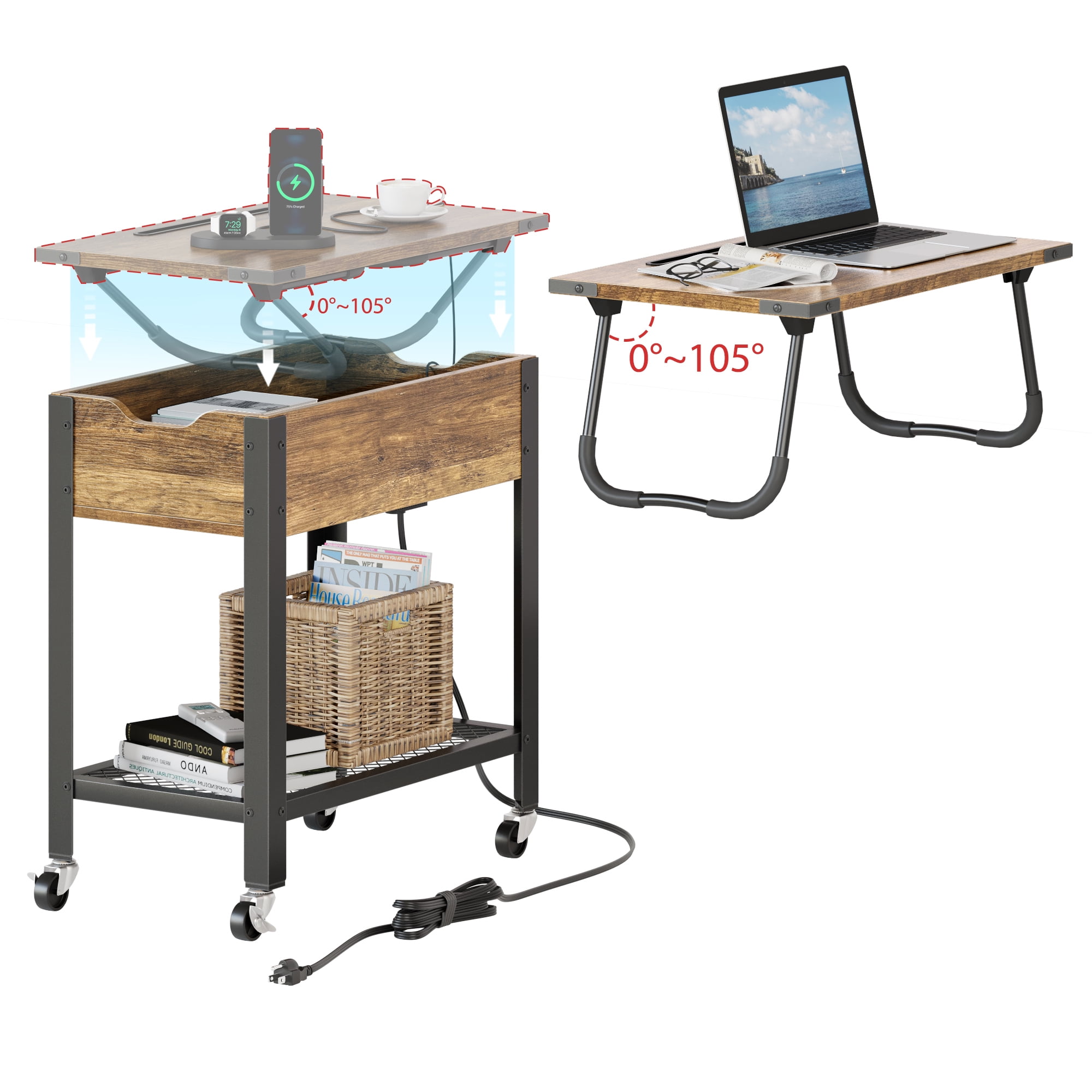 Bestier End Table with Laptop Desk, Charging Nepal Ubuy