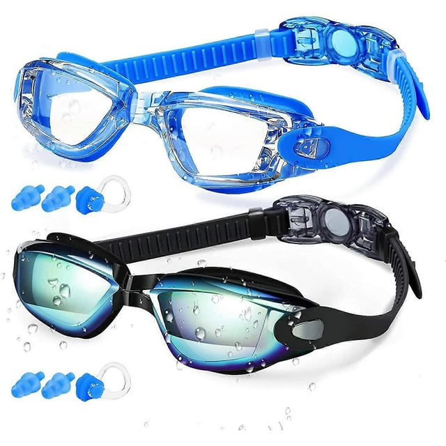 Gafas de natación negras o azules para adultos, hombres, mujeres, jóvenes y niños. Lentes antivaho, impermeables y con protección.