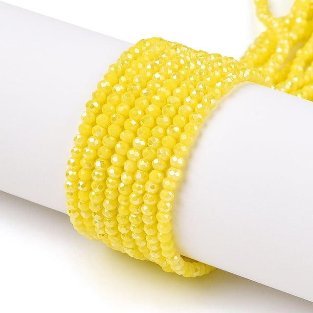 Electroplate Glass Beads Strands Opaque Solid Color AB Color Plated Faceted Rondelle Yellow 2.3~2.7x2mm Hole: 0.4mm about 150~170pcs/strand 11 inch(27.5cm)