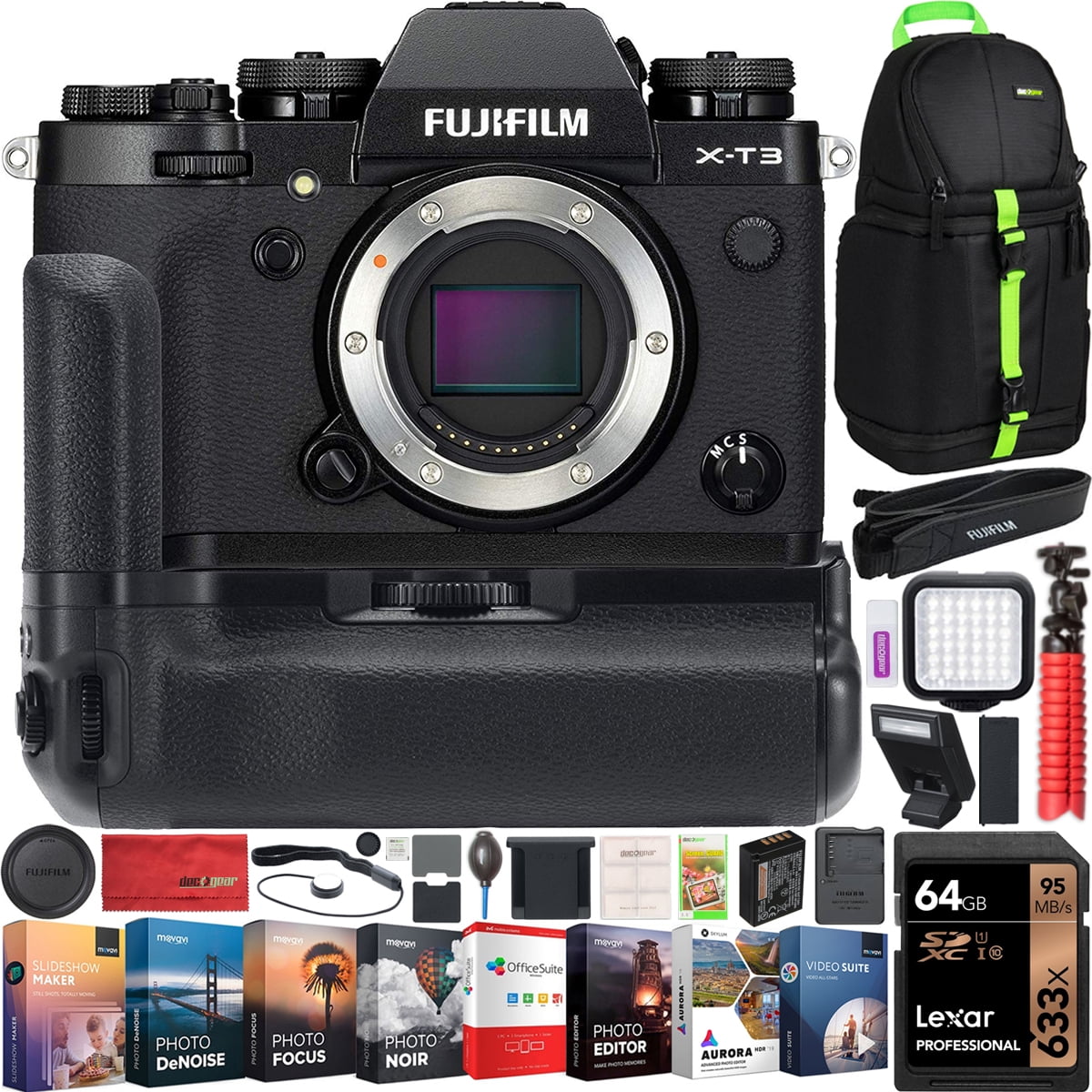 Fujifilm XT3 Mirrorless Digital Interchangeable Lens Camera Body Black Bundle w/ VGXT3