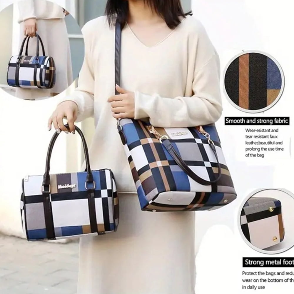 6PCS/Set Leather Handbags, Womens Handbags Tote Bags Shoulder Bag Purses Satchel Bag Top-Handle Handbag Crossbody Bag Wallet Clutch, Blue