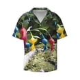 thumbnail image 2 of Lsque Pikmin print Men's Cuban Collar Short Sleeve Shirt Summer Beachwear Casual Button Down Fashionable Vacation Leisure Shirt-X-Large, 2 of 7