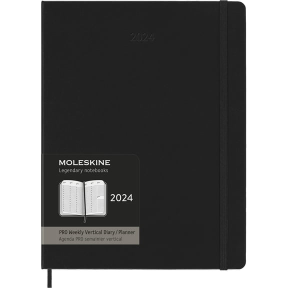 Moleskine 2024 Pro Vertical Weekly Planner, 12M, Extra Large, Black, Hard Cover (7.5 x 10)