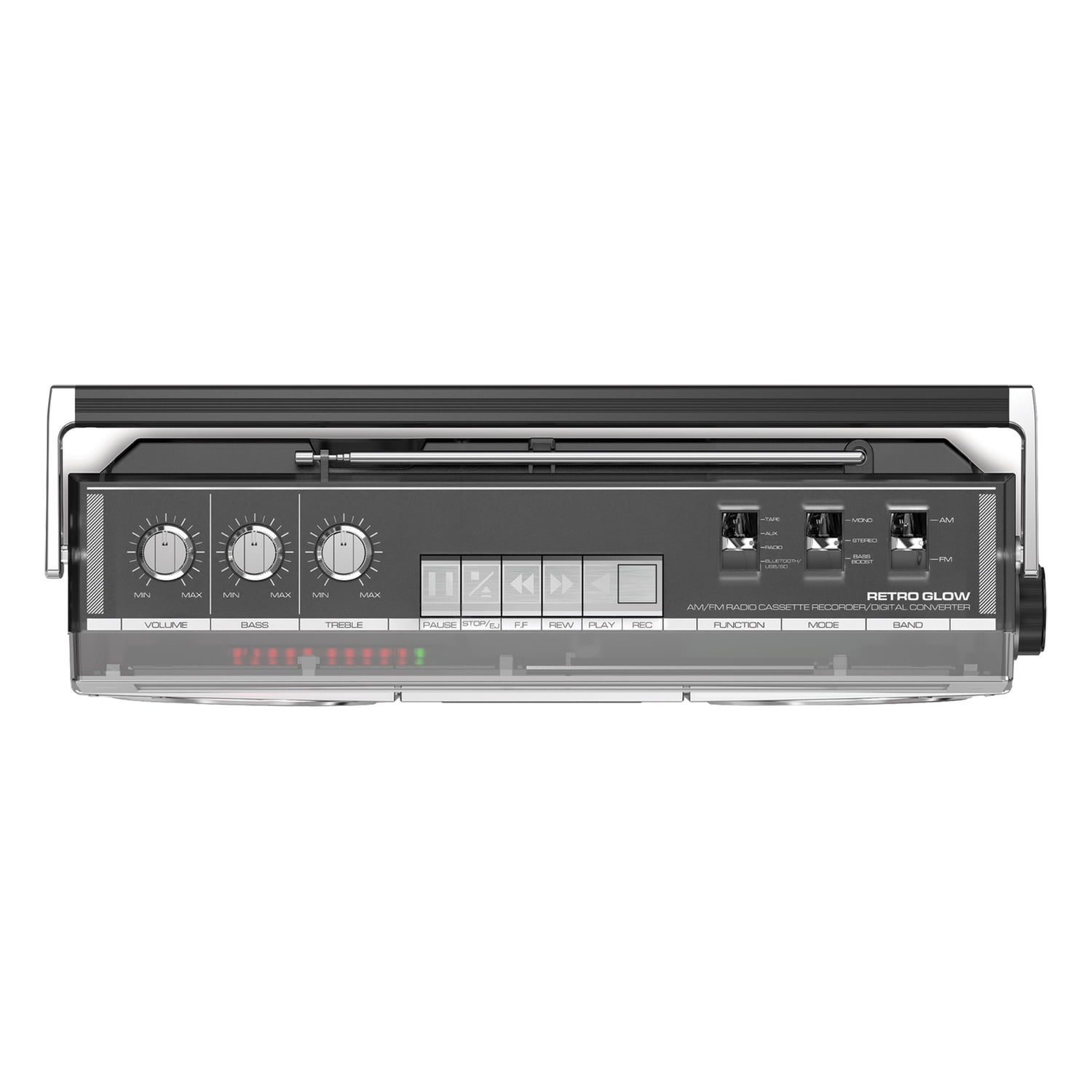 ION Retro Glow Bluetooth Cassette/Radio Boom Box with LED Lights, Translucent, RETROGLOWXUS