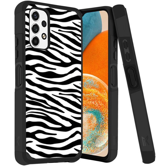 ANJ  Rugged Dual Layered Shockproof Slim Hybrid Case   Tempered Glass Cover Compatible with Samsung Galaxy A23 5G - White Zebra